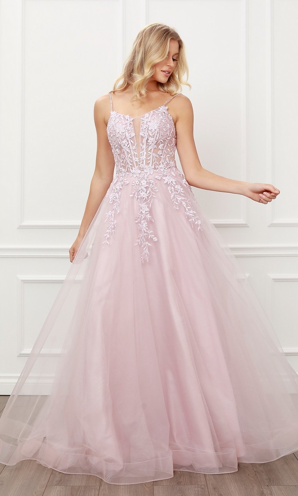 A-line Spaghetti Straps Pink Prom Dress Long Bridal Dresses Tulle Even –  SELINADRESS